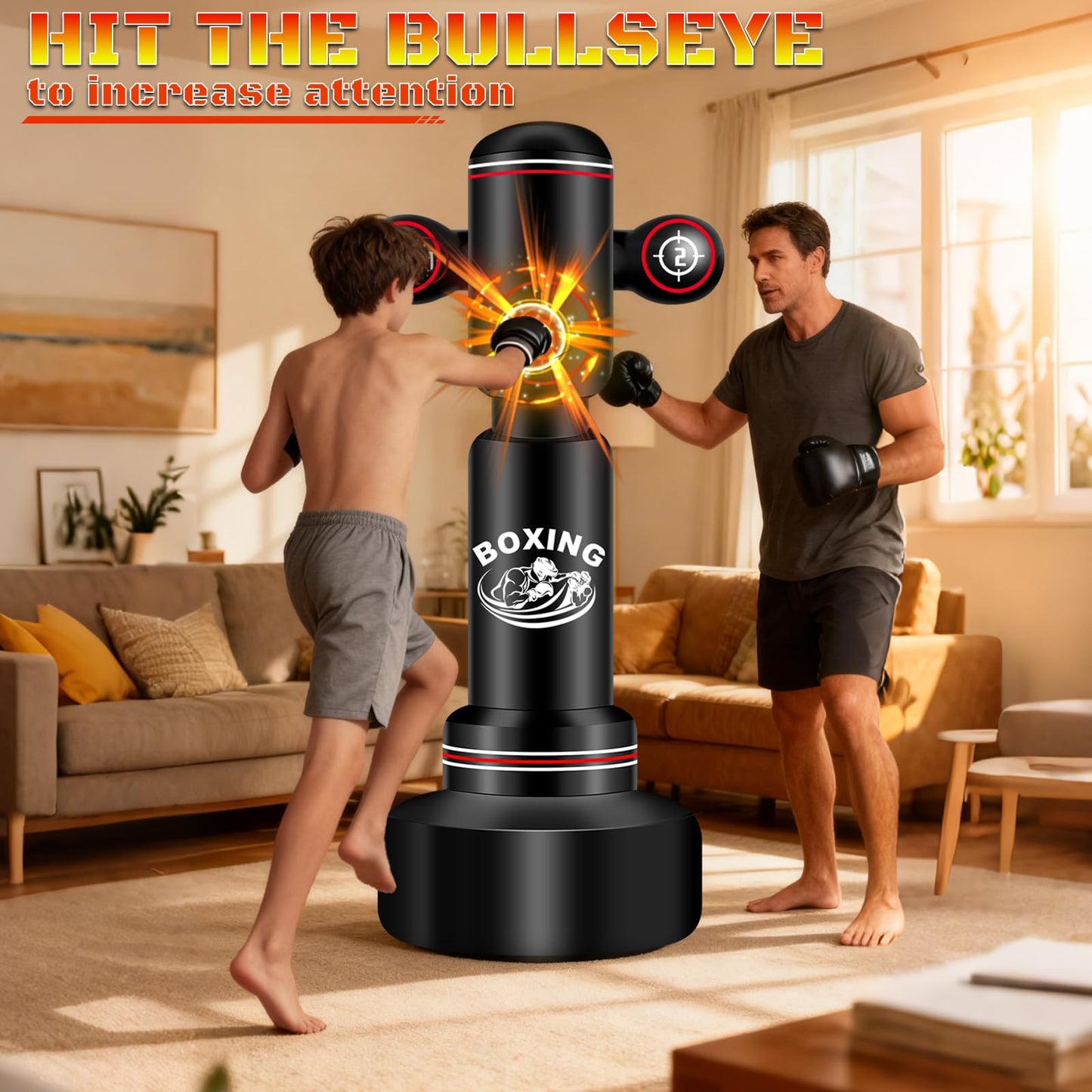Heavy Boxing Bag with Stand for Adult Teens, 70'' Freestanding Punching Bag with Boxing Gloves, Men Women Standing Kickboxing Bag, Kickboxing Bags for Beginners Training MMA Muay Thai Fitness Home Gym