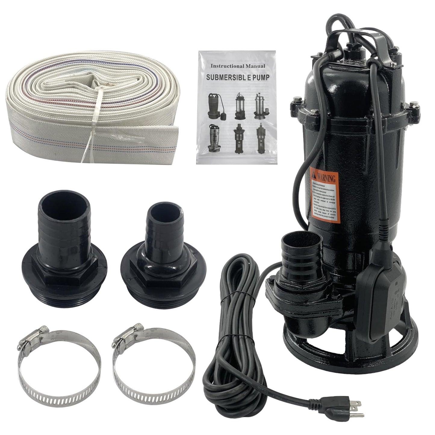 Submersible Sewage Grinder Sump Pump, 2HP 110V 1500W, 6498 GPH Cast Iron Sump Pump with Automatic Float Switch, 2'' NPT Discharge, 66ft Hose for Basement Sump Basin & Sewage Pit