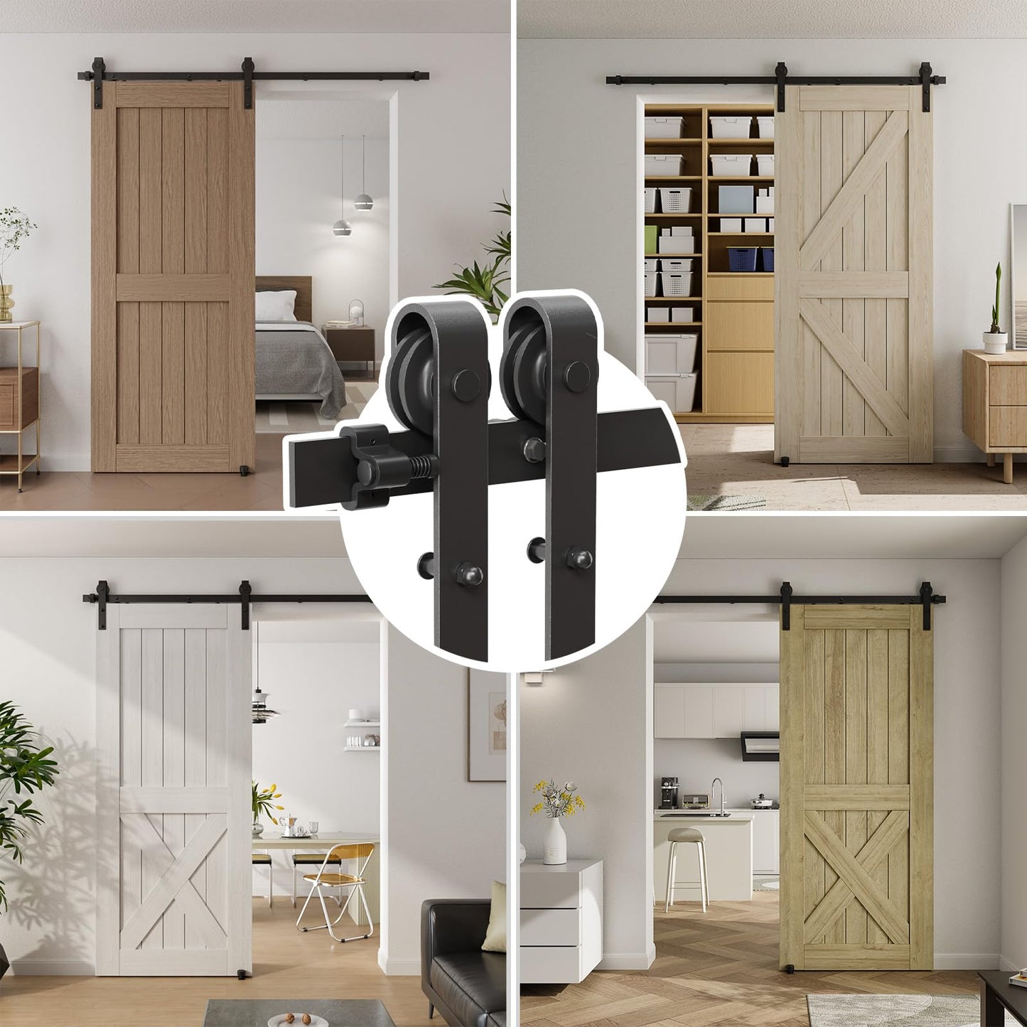 CCJH 6FT/72inch Sliding Barn Door Hardware Kit for Single Door Carbon Steel Black