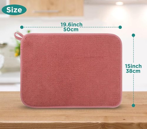 GeeRic Microfiber Dish Drying Mat - Super Absorbent Reversible Kitchen Pad | 15x20 Inch Red