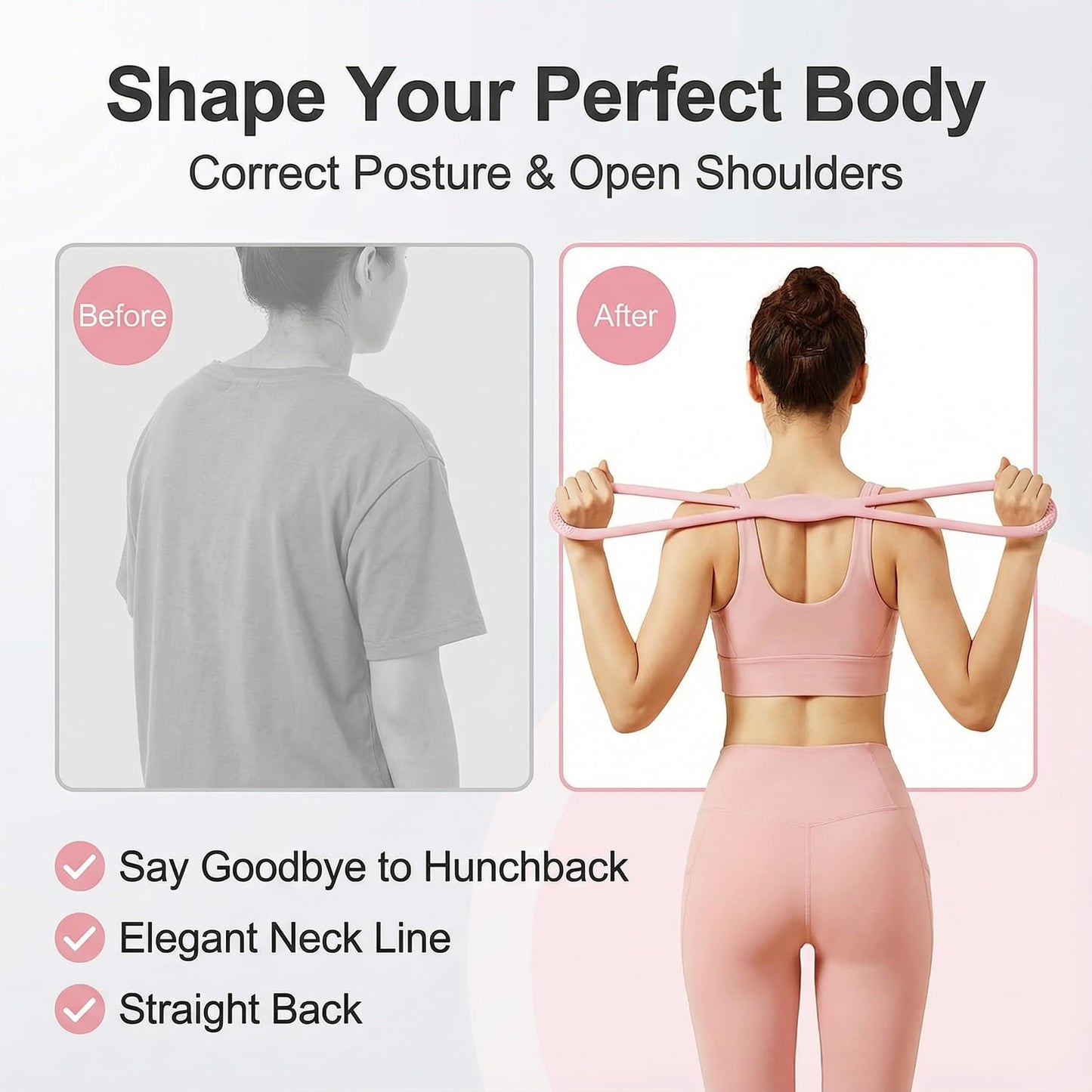 Resistance Bands, Figure 8 Resistance Bands for Women Men, 8 Shaped Resistance Rubber Band for Arms, Back, Shoulder Stretch with Handles, Not Break, Portable, Pink 25LB