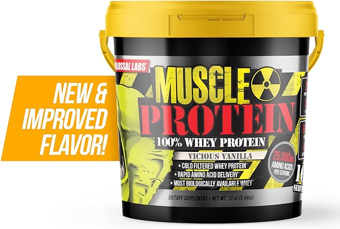 Muscle Whey Protein Flavored Protein Powder, 25,000mg Amino Acids/Serving, Cold Filtered(Packaging May Vary) (12 Pound (Bucket), Vanilla)