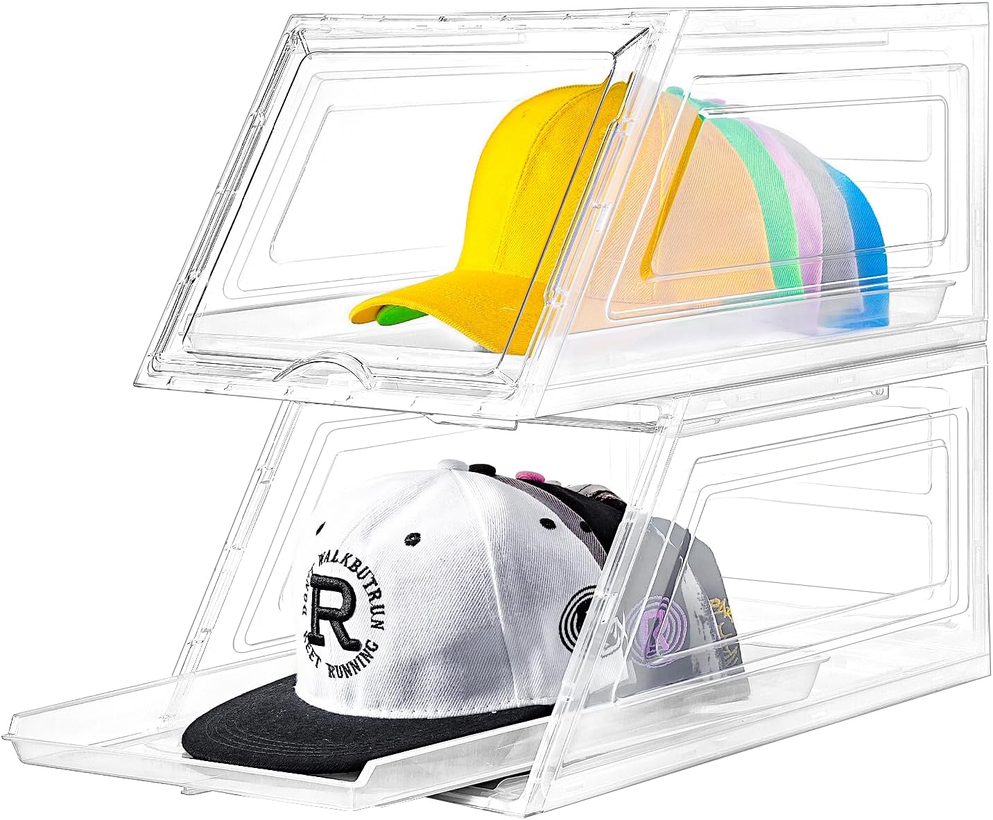 Skiennix Hat Organizer - Large Clear Baseball Cap Holder with Sliding Tray | 2 Pack, Holds 12 Hats