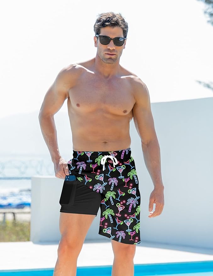 Goodstoworld Mens Swim Trunks with Compression Liner 9'' Inseam Quick Dry Swimsuit Shorts M-3XL