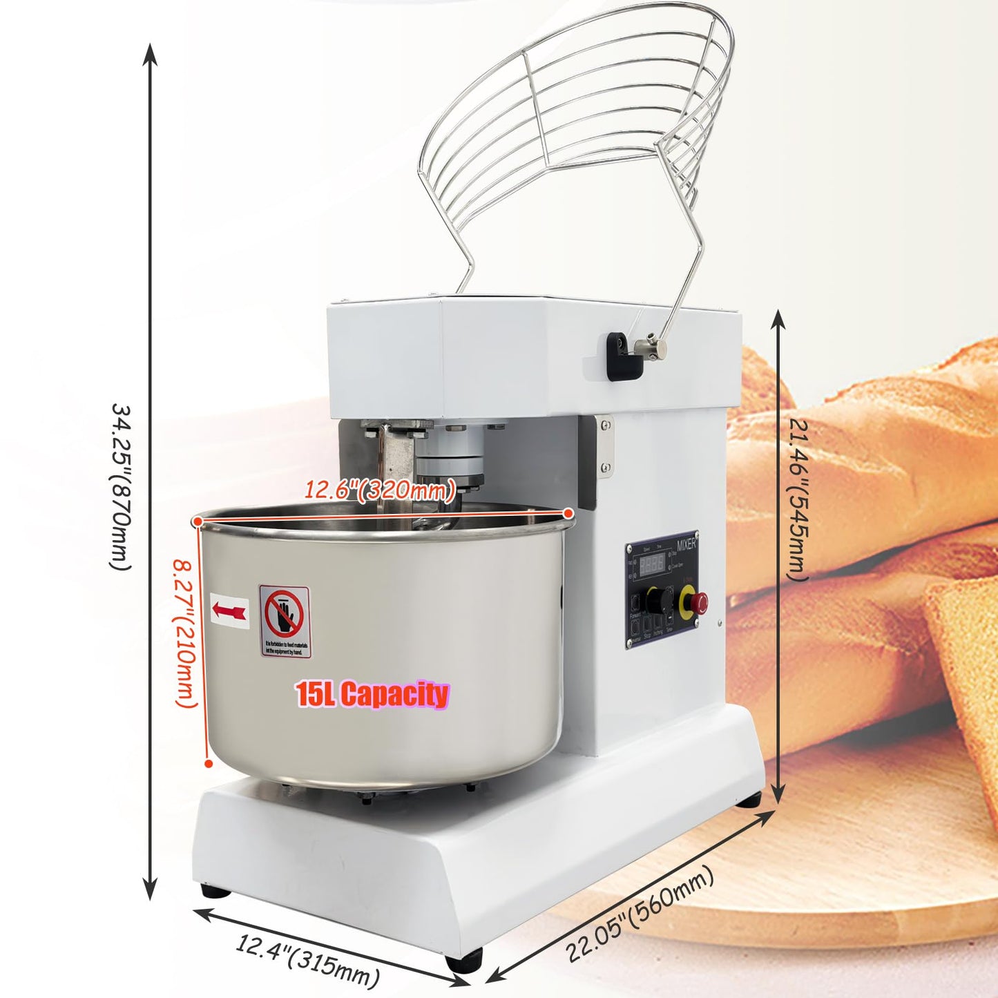 INTSUPERMA Commercial Dough Mixer Machine, 15 QT Electric Food Mixer, 153-268 RPM Adjustable Speed, Double Action, Double Speed,110V 1100W, 15 L Spiral Mixer for Schools Bakeries Restaurants Pizzerias