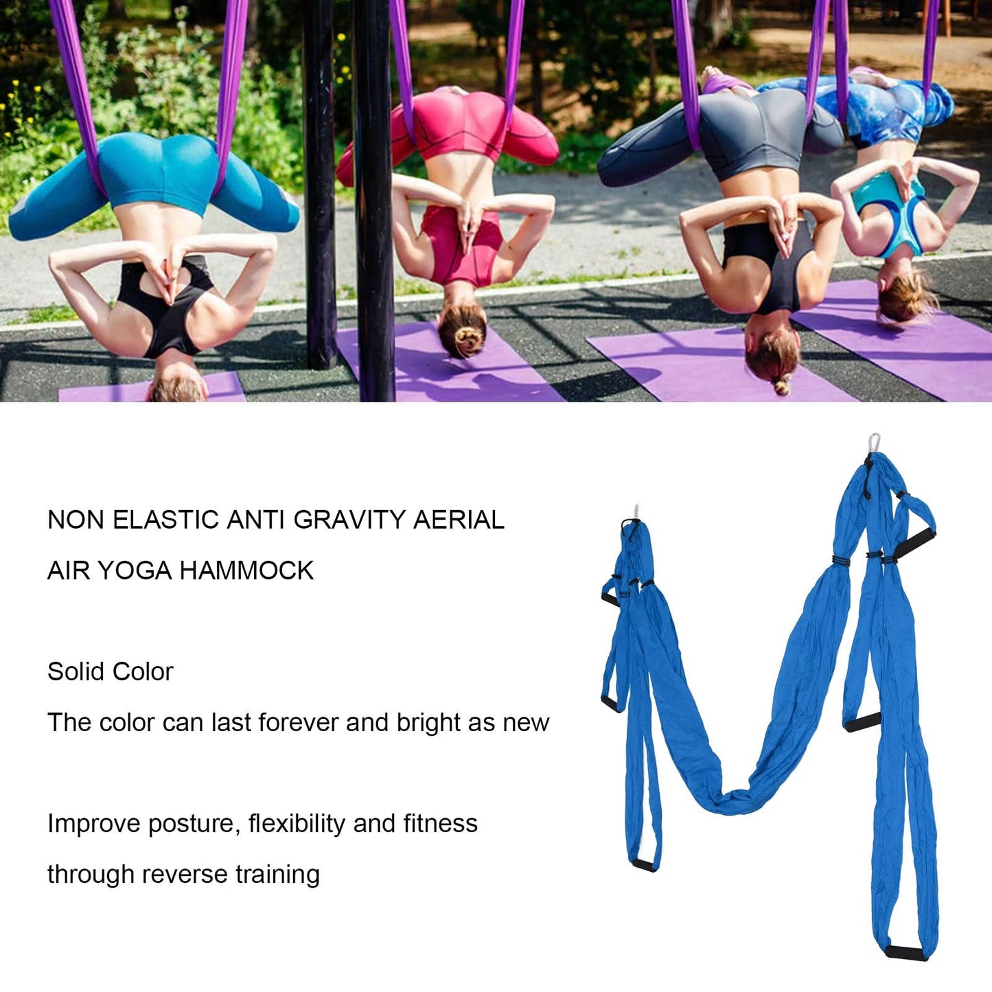 Aerial Yoga Swing Set Adjustable Increase Flexibility Yoga Hammock Yoga Inversion Tool Anti Yoga Sling Suspension Flying Trapeze for Physical Exercise (Dark Blue)
