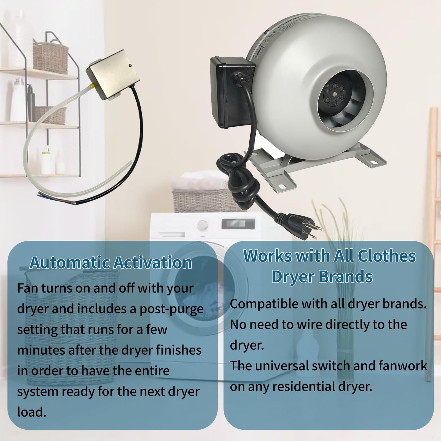 YGUAYINGC M-4DBT Automatic Dryer Duct Booster Exhaust Fan for Clothes Dryers – Quiet, Stable, Durable, Saves Drying Time, Compatible with All Dryers (M-4DBT)
