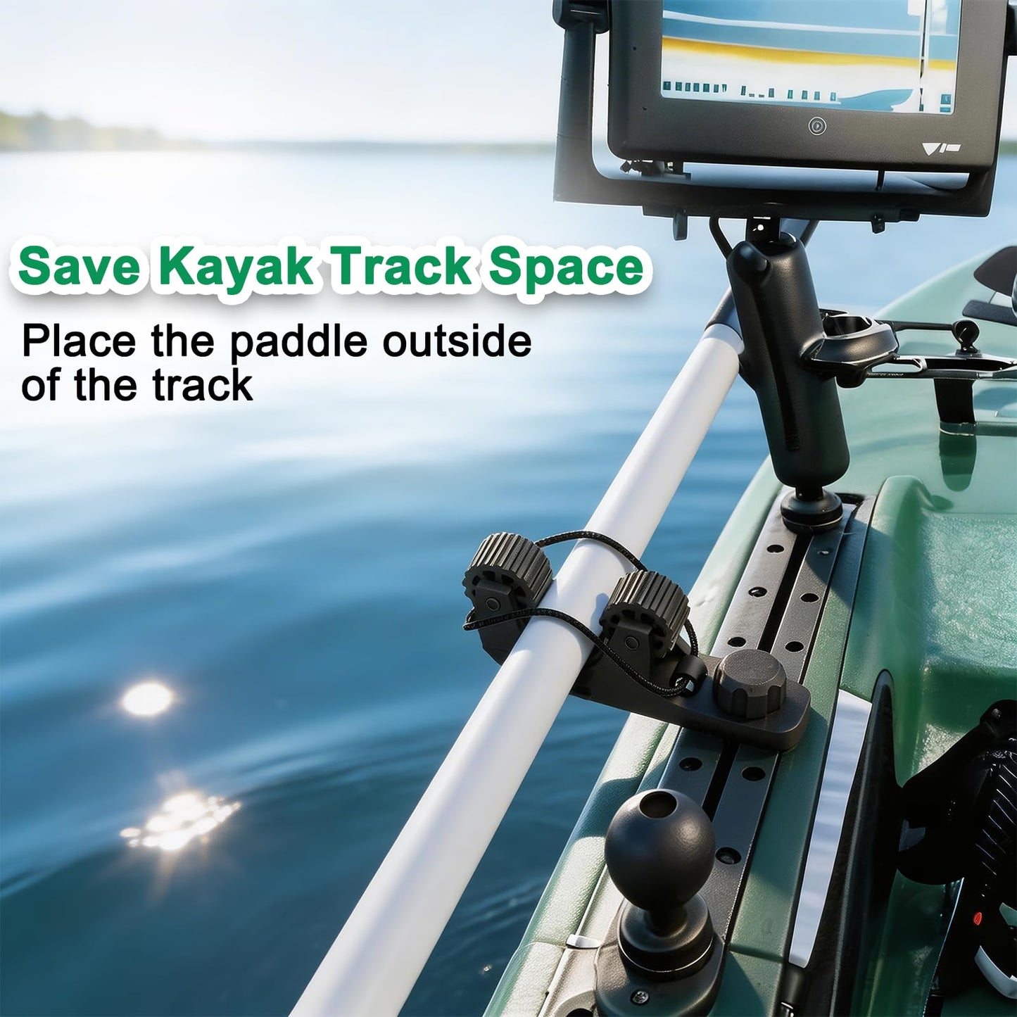 Huntury Kayak Track Paddle Holder, Save Kayak Track Space, Secure/Remove Paddles Fishing Nets and Fishing Poles, Track Mount Accessories
