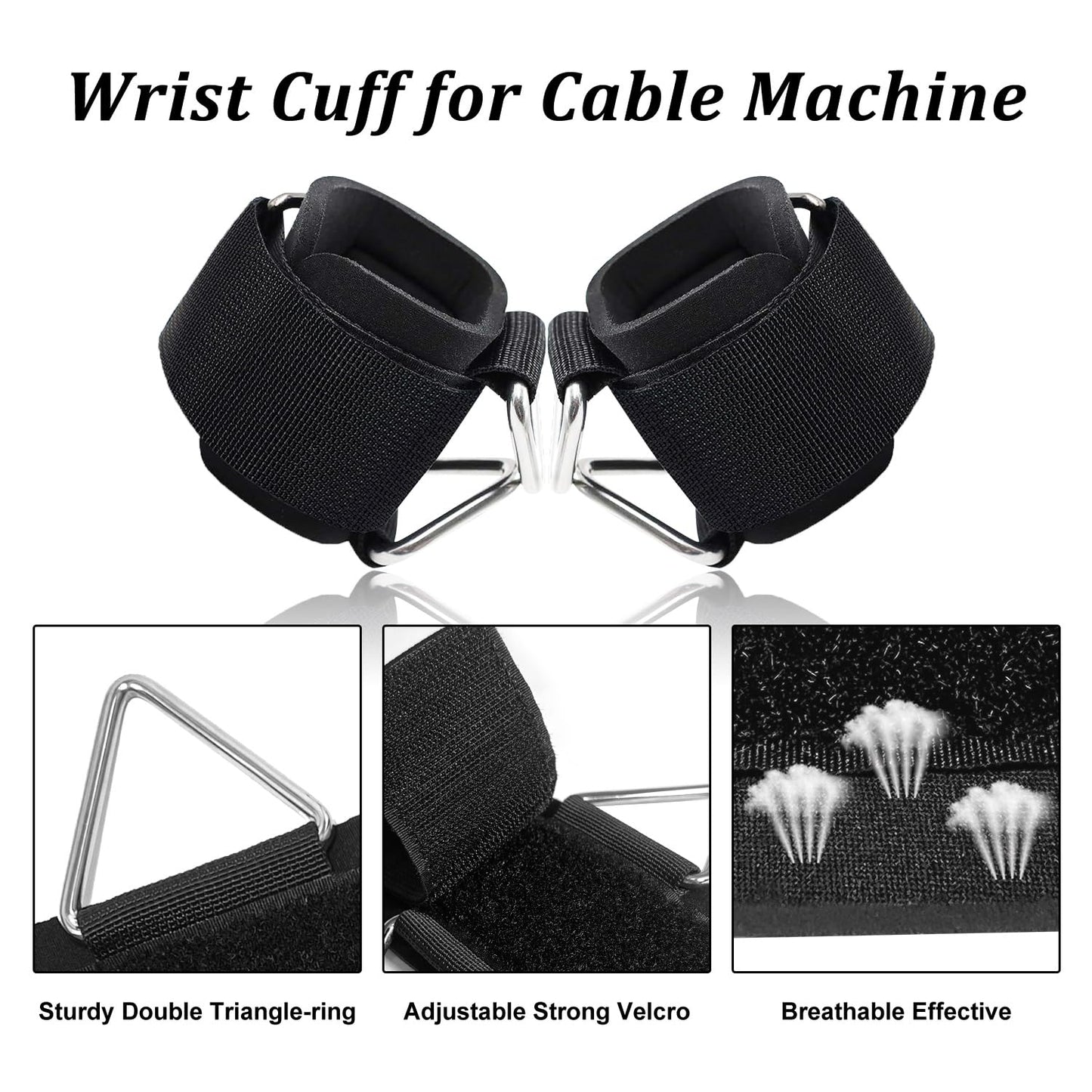 Anemeeoke 2Pack Wrist Cuffs for Cable Machine, Adjustable Neoprene Padding, One Size Fit All, Fitness Wrist Straps for Men Women, Black