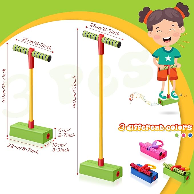 3 Pcs Pogo Stick Foam Jumper Toy Foam Pogo Fun and Safe Jumping Stick for Teens Adults Outdoor Indoor Toys Gift, Makes Squeaky Sounds and Squeaks with Each Hop