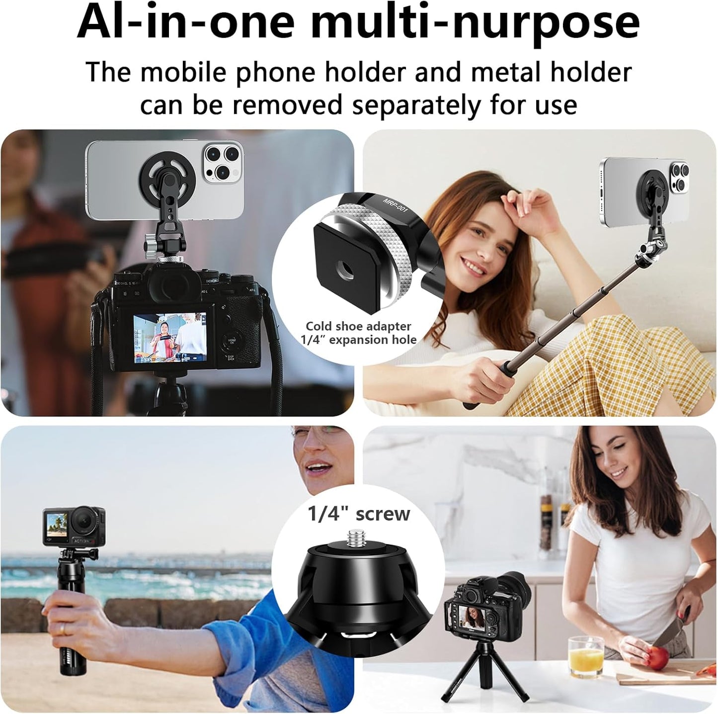 CAMEDAFLX Aluminum Magnetic Stand Mount with Cold Shoe Mount for iPhone,Adjustable Rotable Cellphone Tripod Stand