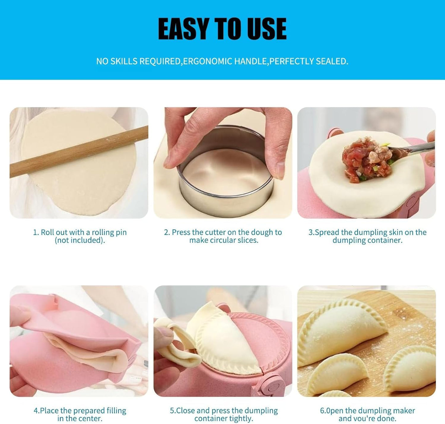 3 Sizes Empanada Maker Press, Multiple Size Dumpling Maker Set with Dough Cutter, Dumpling Mold Set for Pierogi, Pastelitos, Calzone, Turnovers, Chinese Dumpling (4.2"/3"/2.6")