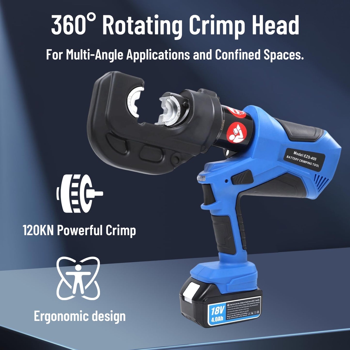 Electric Hydraulic Crimping Tool, 120Kn Output Rechargeable Hydraulic Crimper, For Cu/Al Terminal, Electro-Pneumatic Welding Tool With 13 Dies, EZ-400