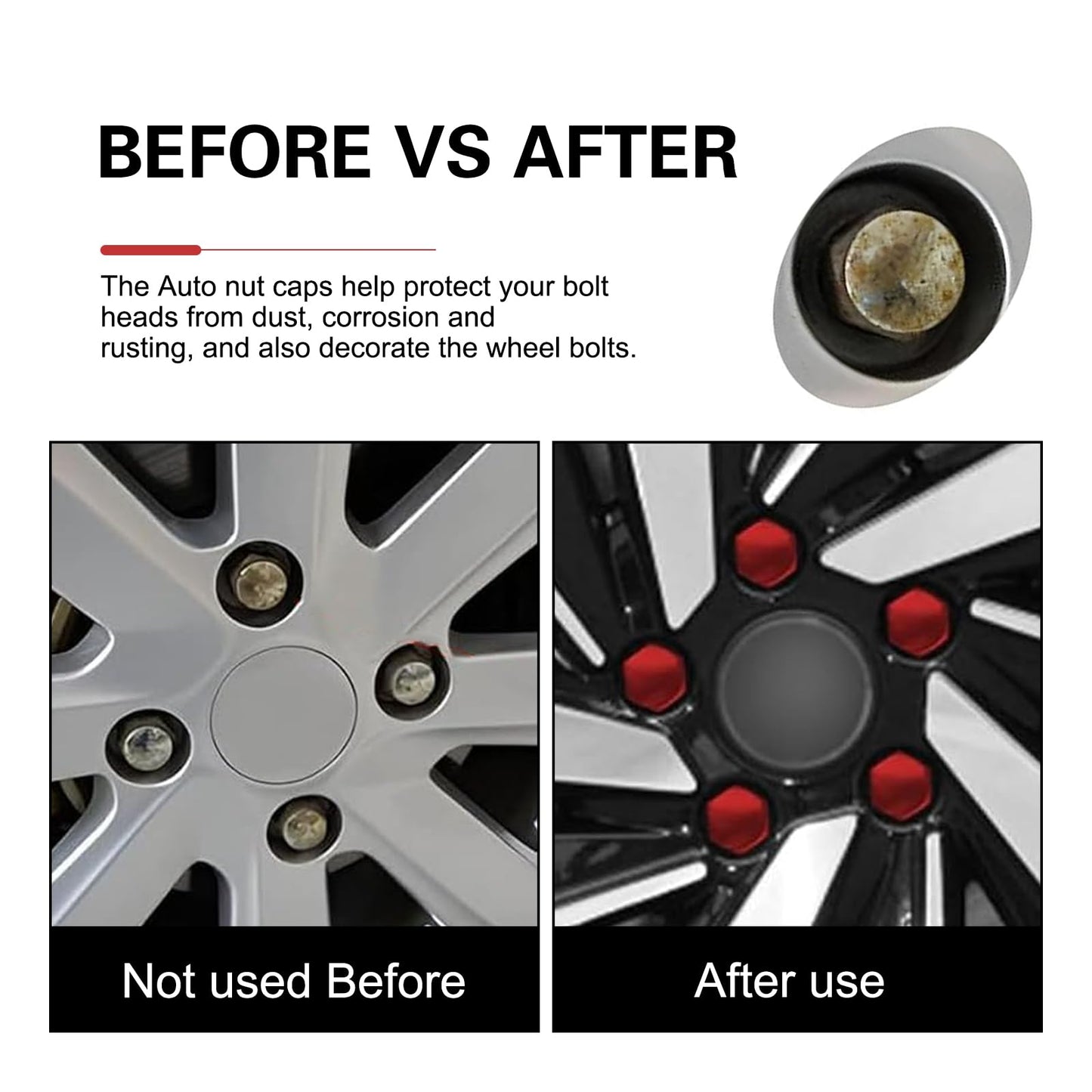 Cuymoap 20 PCS Lug Nut Covers, 19 mm Tire Nut Dustproof Protective Cover with Pull Clip, Rustproof Electroplated Aesthetically Pleasing Decoration, for Most Cars Tire Trim Accessories (Red)