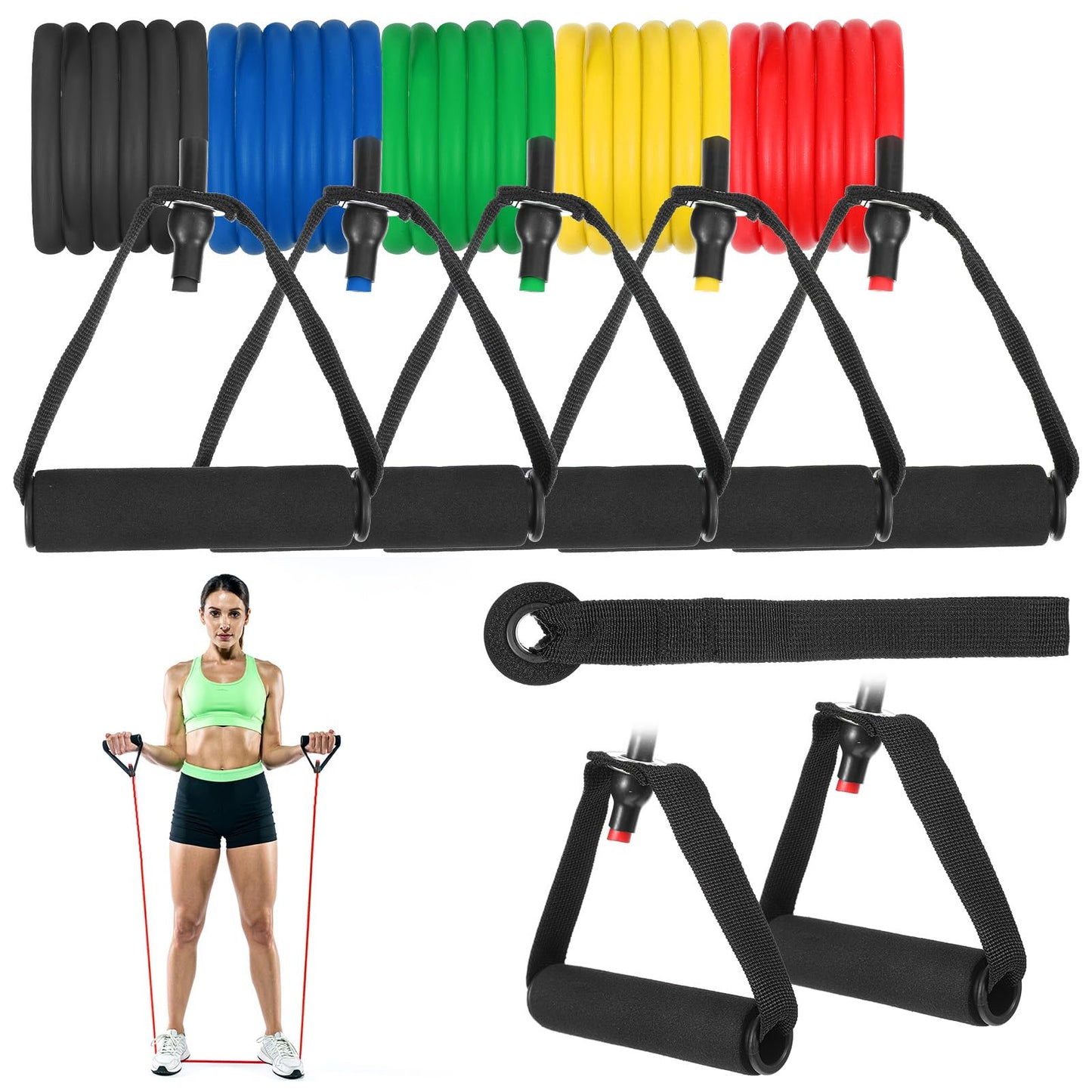 YBEATY 5PCS Resistance Bands with Handles 5-Level Stretch Exercise Pull Up Bands Physical Resistance Tube with Door Anchor for Men Women Muscle Toning Strength Training Home Workouts Fitness Pilates