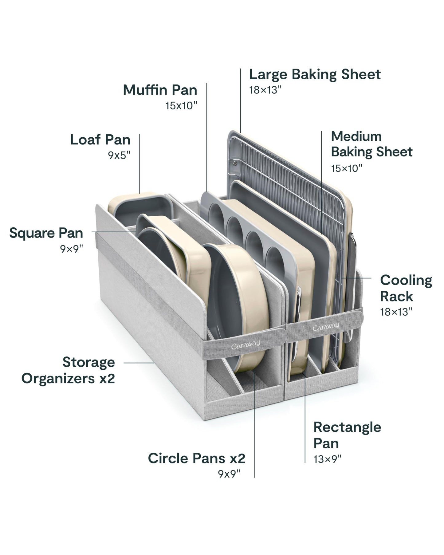 Caraway Nonstick Ceramic Bakeware Set (11 Pieces) - Baking Sheets, Assorted Baking Pans, Cooling Rack, & Storage - Aluminized Steel Body - Non Toxic, PTFE & PFOA Free - Cream