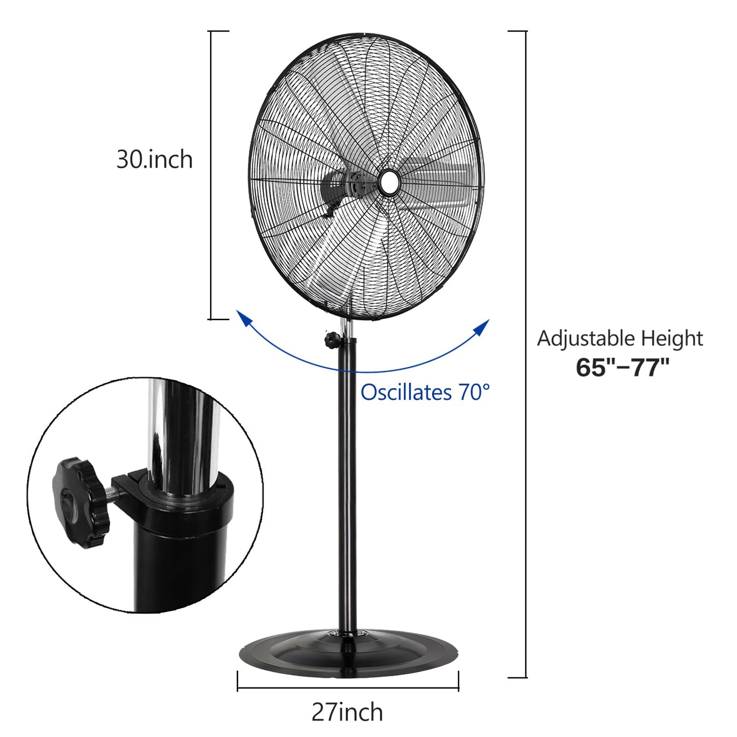 BILT HARD 8900 CFM 30" High-Velocity Industrial Pedestal Fan, 3-Speed Heavy Duty Industrial Standing Fan with Metal Aluminum Blades and Adjustable Height, Idea for Commercial, Shop, and Garage, 2 Pack