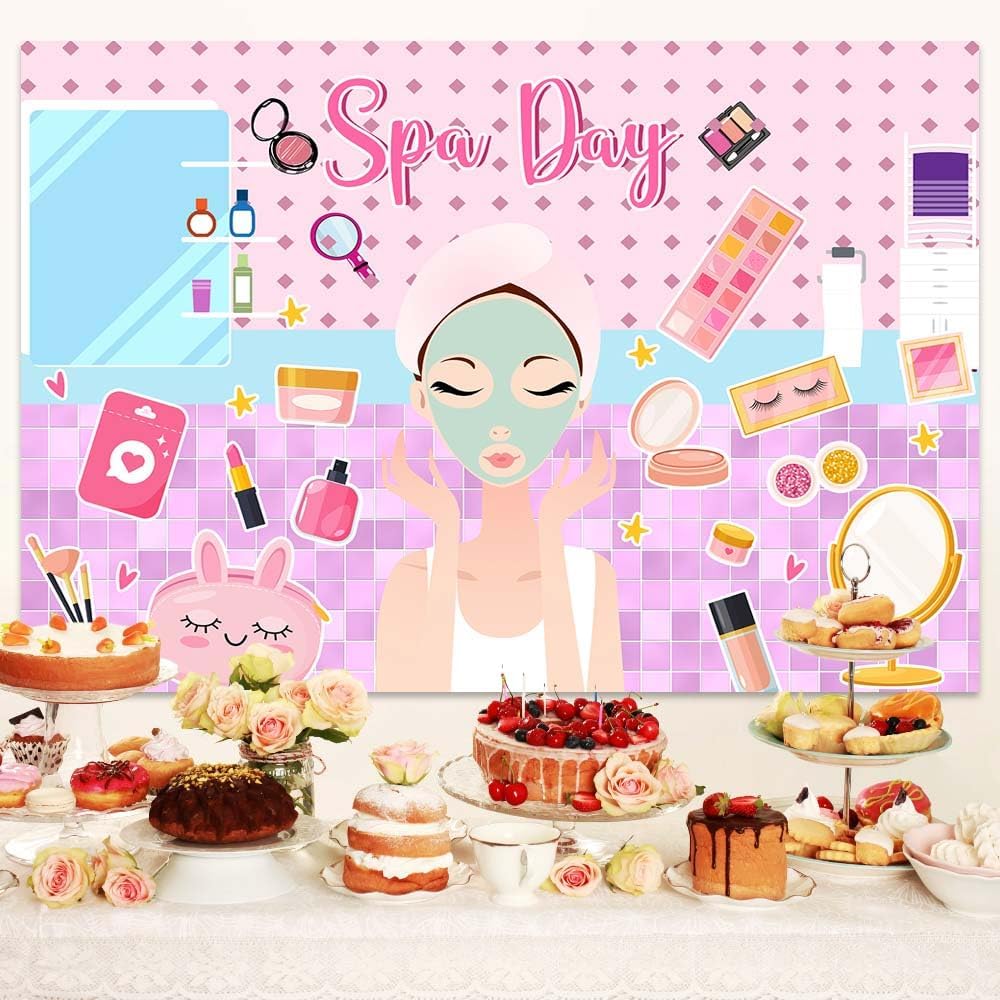 Dtekoj 7X5FT Spa Party Backdrop, Sweet Pink Beauty Makeup Photography Background Banner for Spa Birthday Party
