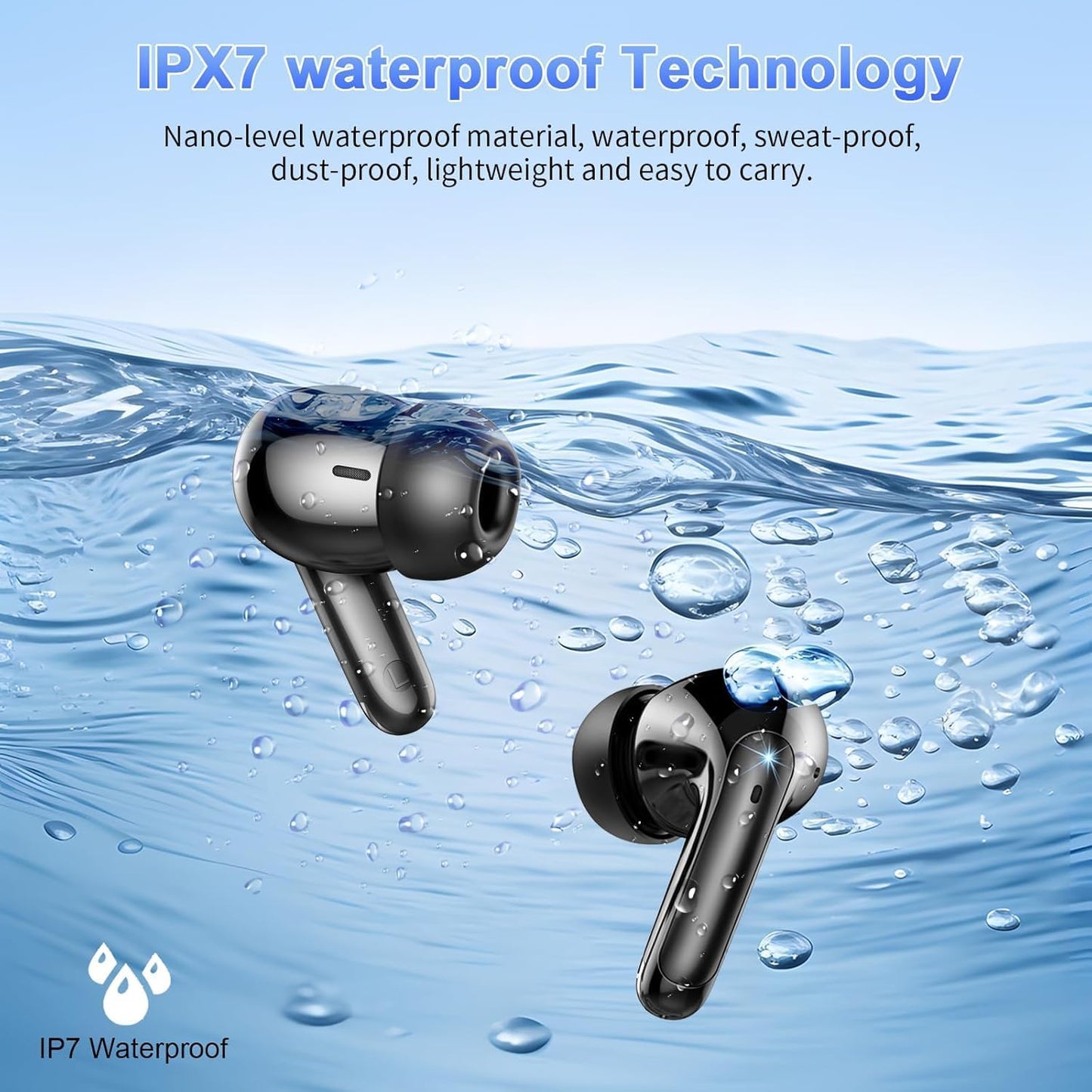 DCBCODGAL 30H IPX7 5.3 Wireless Earbuds, Bluetooth Headphones Playtime Ear Buds with LED Power Display, Waterproof