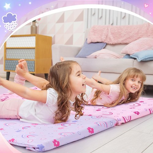 CroBlissful 2 Pcs Nap Mat Cover for Toddler Sheet 47 x 21 Inch Kids Nap Mat Covers Daycare Sewn in Flap Design Pastel Sleeping Microfiber Sheet for Girls Boy Preschool Kindergarten(Rainbow)