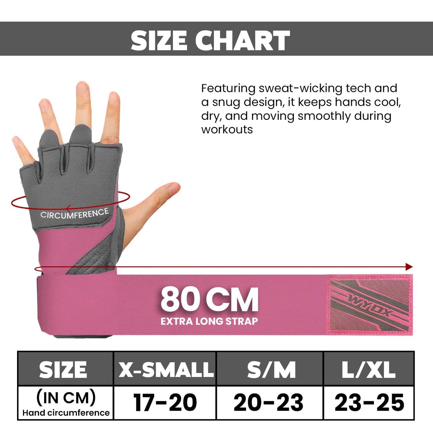 WYOX Gel Boxing Hand Wraps Inner Gloves for Men & Women, 80cm Quick Wrist Straps, Padded Knuckle Protection for Muay Thai Kickboxing, Hand Wraps for Boxing & Martial Arts (Pink & Grey, L/XL)