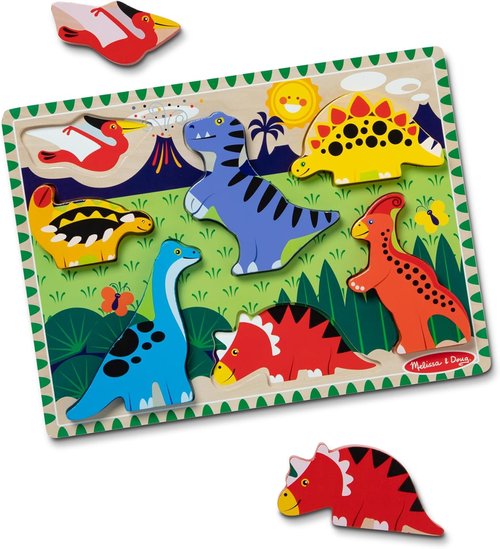 Melissa & Doug Dinosaur Wooden Chunky Puzzle - 7 Pieces | Eco-Friendly FSC Certified
