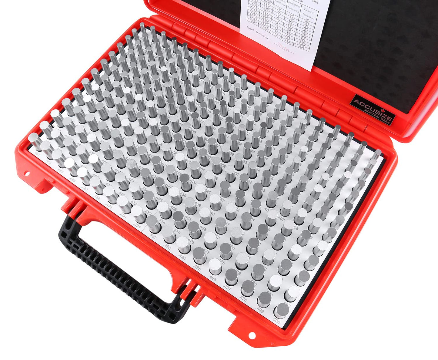 Accusize Industrial Tools 0.251''-0.500'', 250 Pc/Set Steel Plug Pin Gage Set, Minus, Class Zz, M2(-)