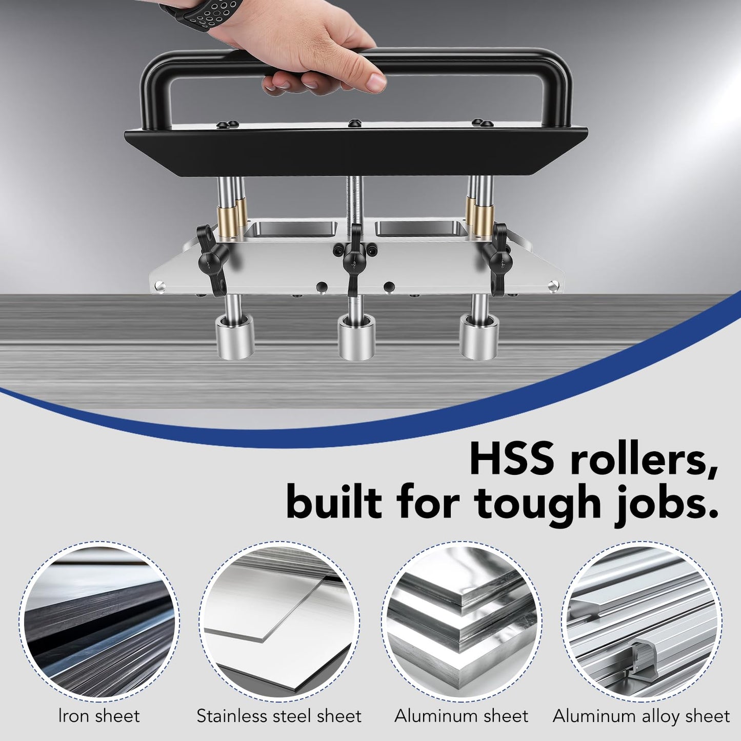 3-Station Roller for Bending Metal Roofing Materials at 0-90° Angle, Large Radius Sheet Metal Bead Roller Bender for Making 1/2-5in (13‑130mm) Bending