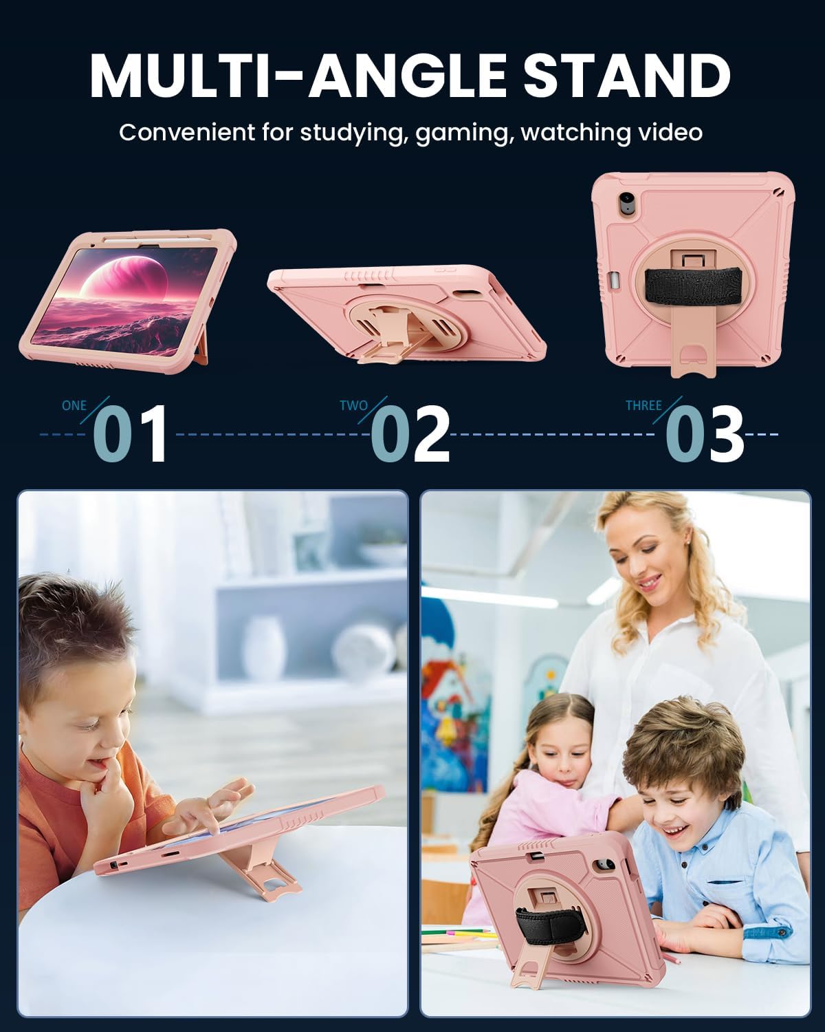 ZtotopCases (A16) 11th/10th 11''/10.9'' Strap,360 11th 2025(A3354/5),Pink for iPad Generation with Screen Protector