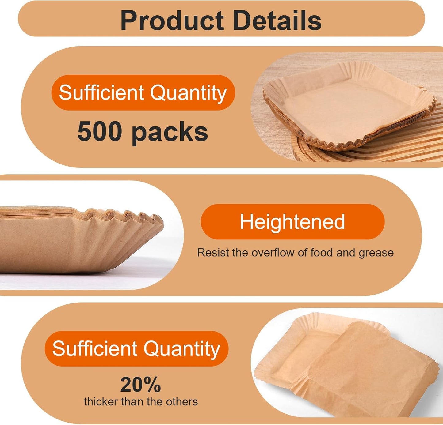 Skiennix Air Fryer Paper Liners - 500 Pcs Non-Stick Parchment for 5-8 QT Air Fryers | 8” Square Size
