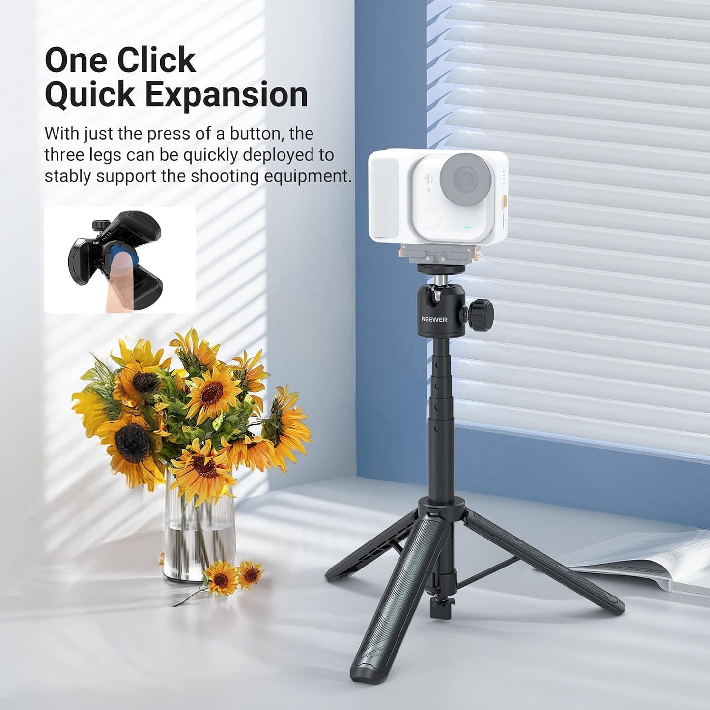 G7X ZV-1 RX100 A6400 A6600 DT001 NEEWER Basics Extendable Selfie Stick Tripod, Metal Portable Stand Handle Grip