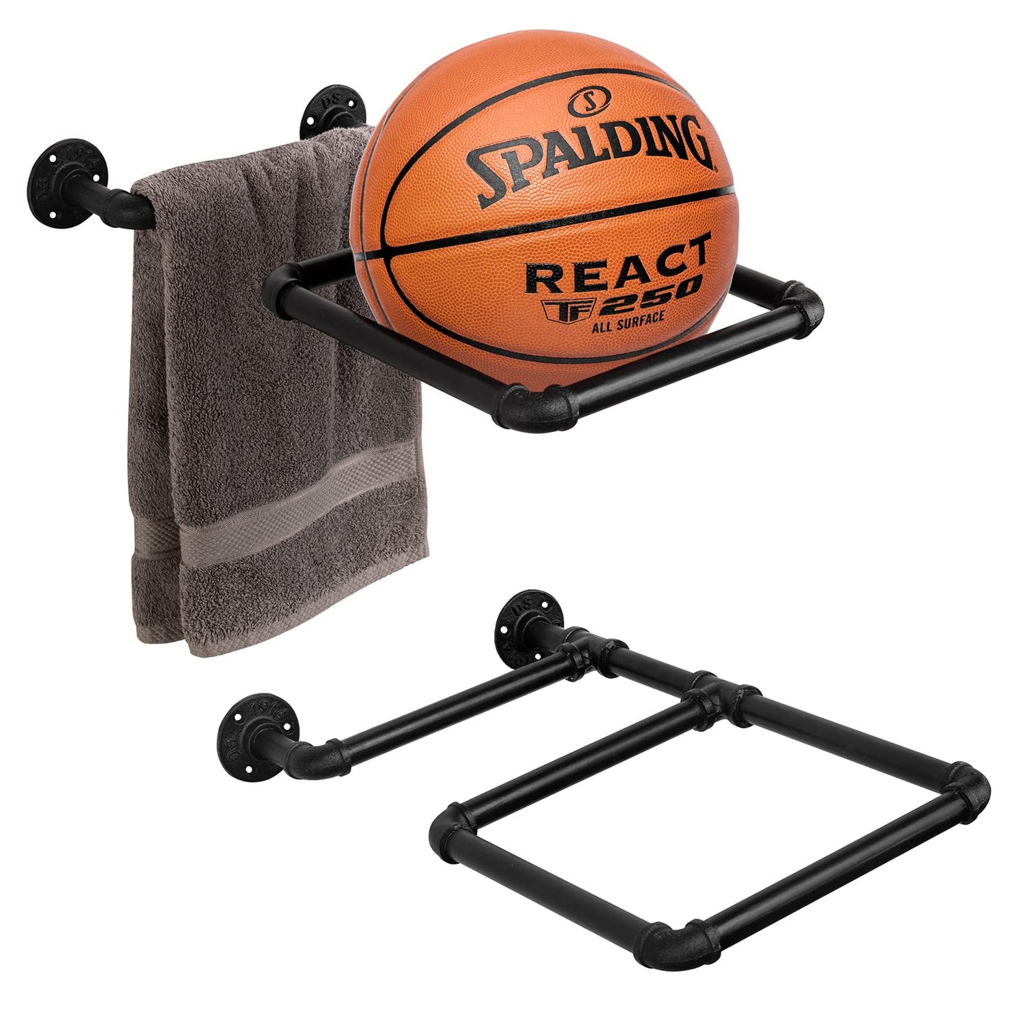 MyGift Set of 2 Yoga Ball Storage Wall Mount, Black Metal Pipe Racks for Exercise Ball Holder, Ball Storage for Home Gym or Studio