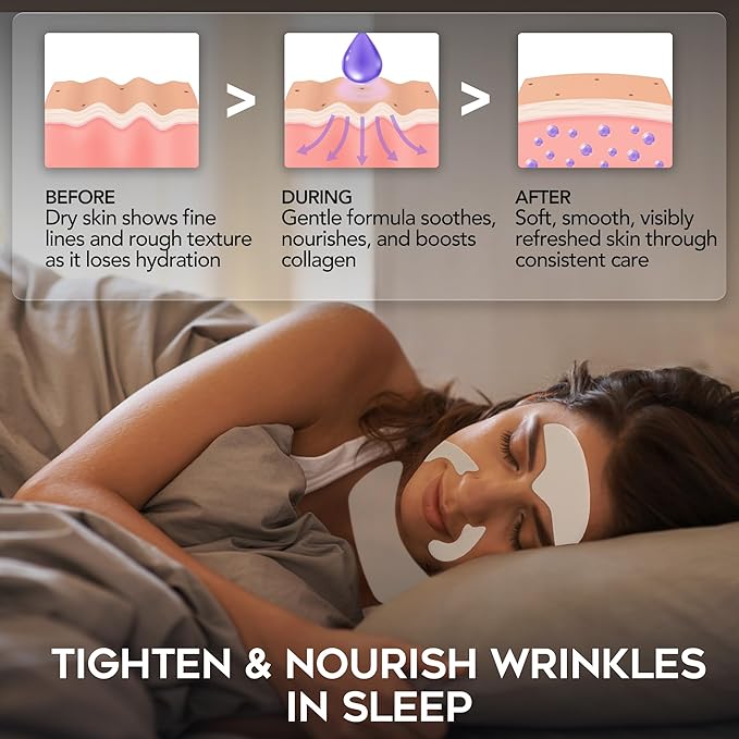 Forehead Smile Line and Neck Herbal Wrinkle Patches with Centella Asiatica, Aloe, Hyaluronic Acid, Vitamin E and Collagen, Overnight Facial Anti-Wrinkle Care to Lift and Smooth Skin for Womenï¼?4 Pack