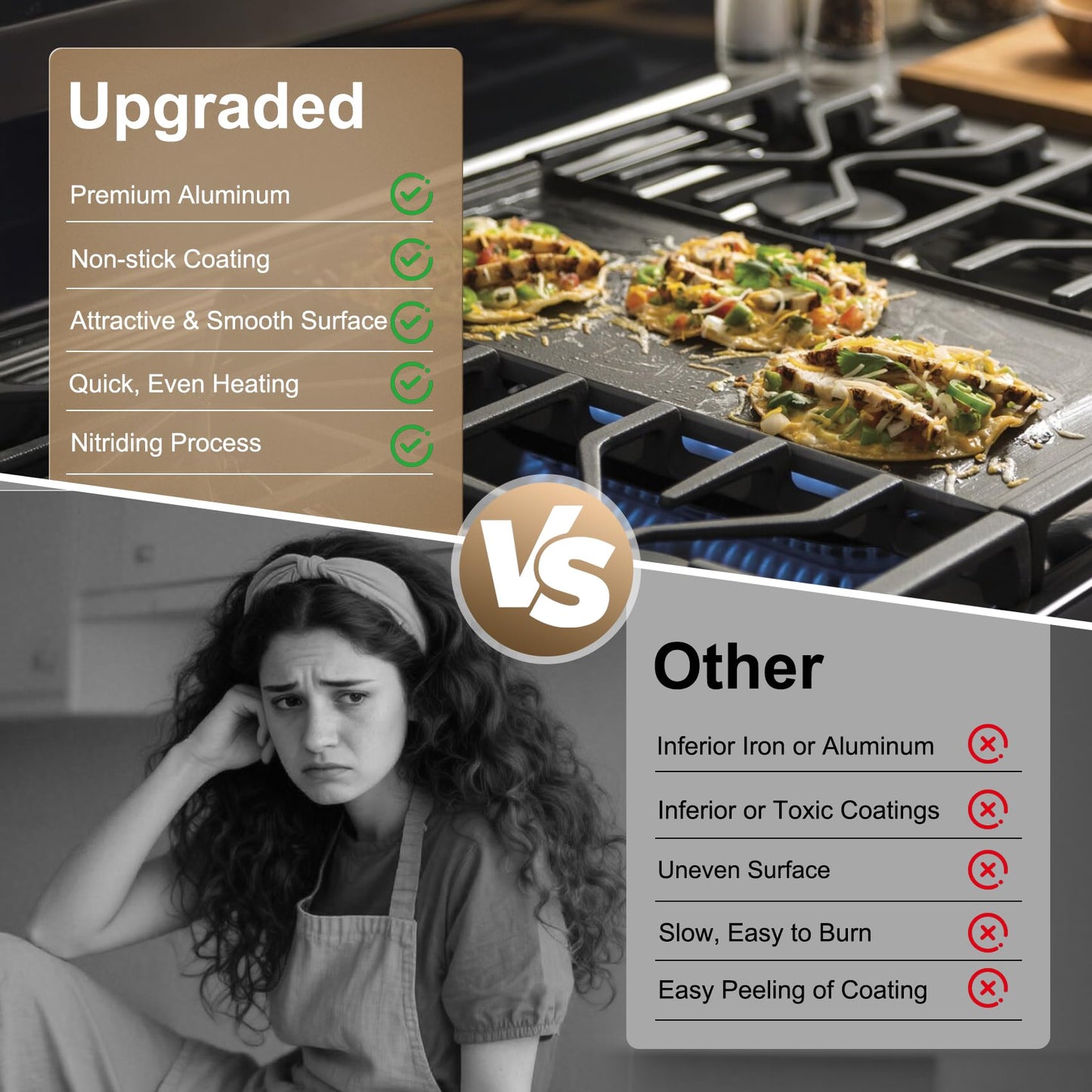 Upgraded WB31X24738 Griddle Replacement for GE Appliance Stove Cooktop, Nitriding Process Marble Style Non-stick Coating, 19.5"×9" Extra-Large Integrated Griddle Plate for GE Gas Stove Top Center