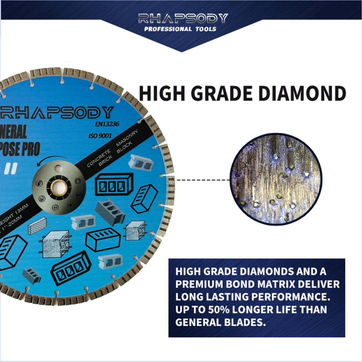 RHAPSODY 14 Inch Diamond Concrete Saw Blade 5pcs, Turbo Segmented General Purpose Blade Dry/Wet Cutting Concrete, Reinforced Concrete, Masonry, Brick, Block,1"-20mm Arbor