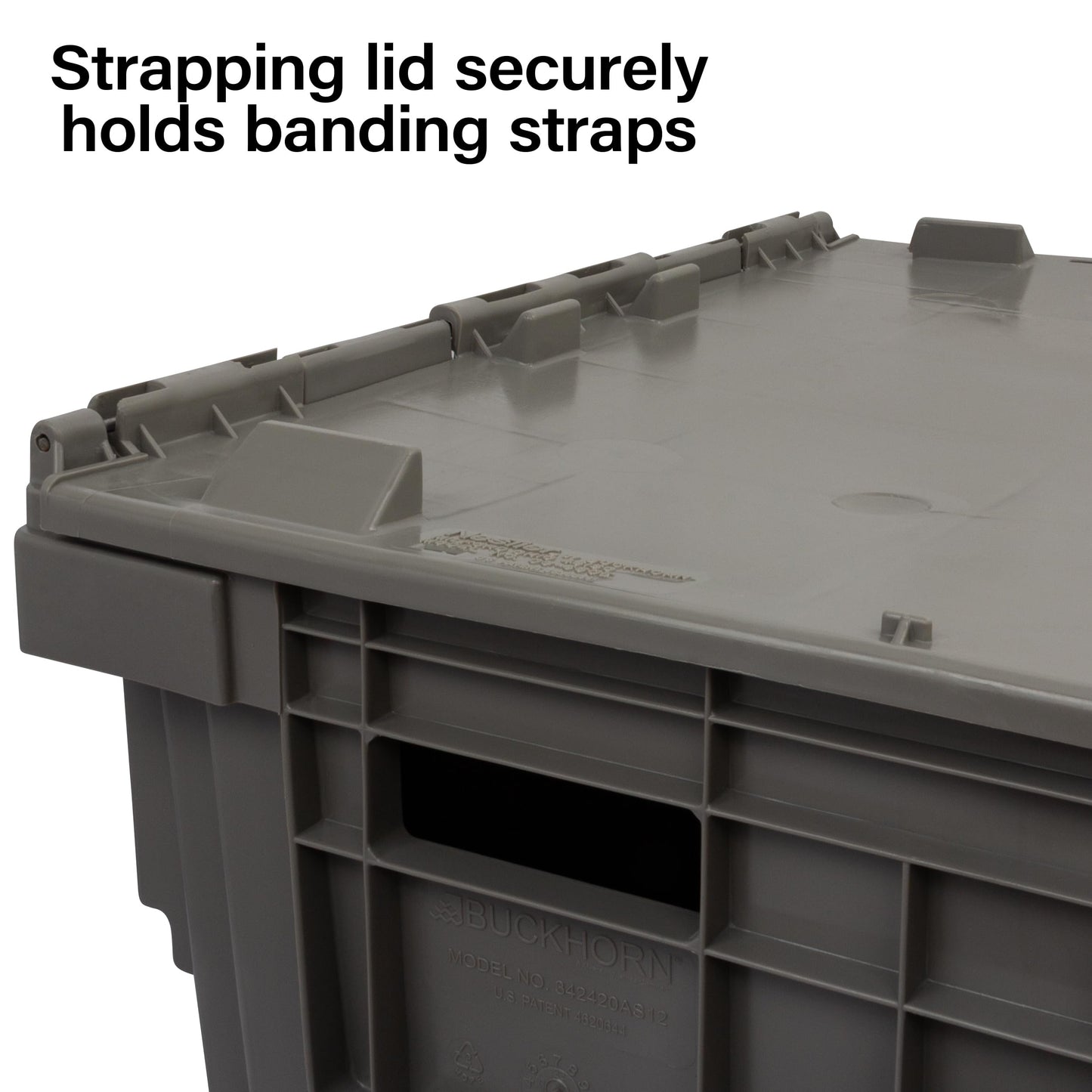 Buckhorn Industrial Lidded Plastic Storage Container, Nesting and Stackable Plastic Storage Box with Lid Attached, Organization Tote for Transport and Warehouse, 50 Gallon Capacity, 34"x24"x20", Gray