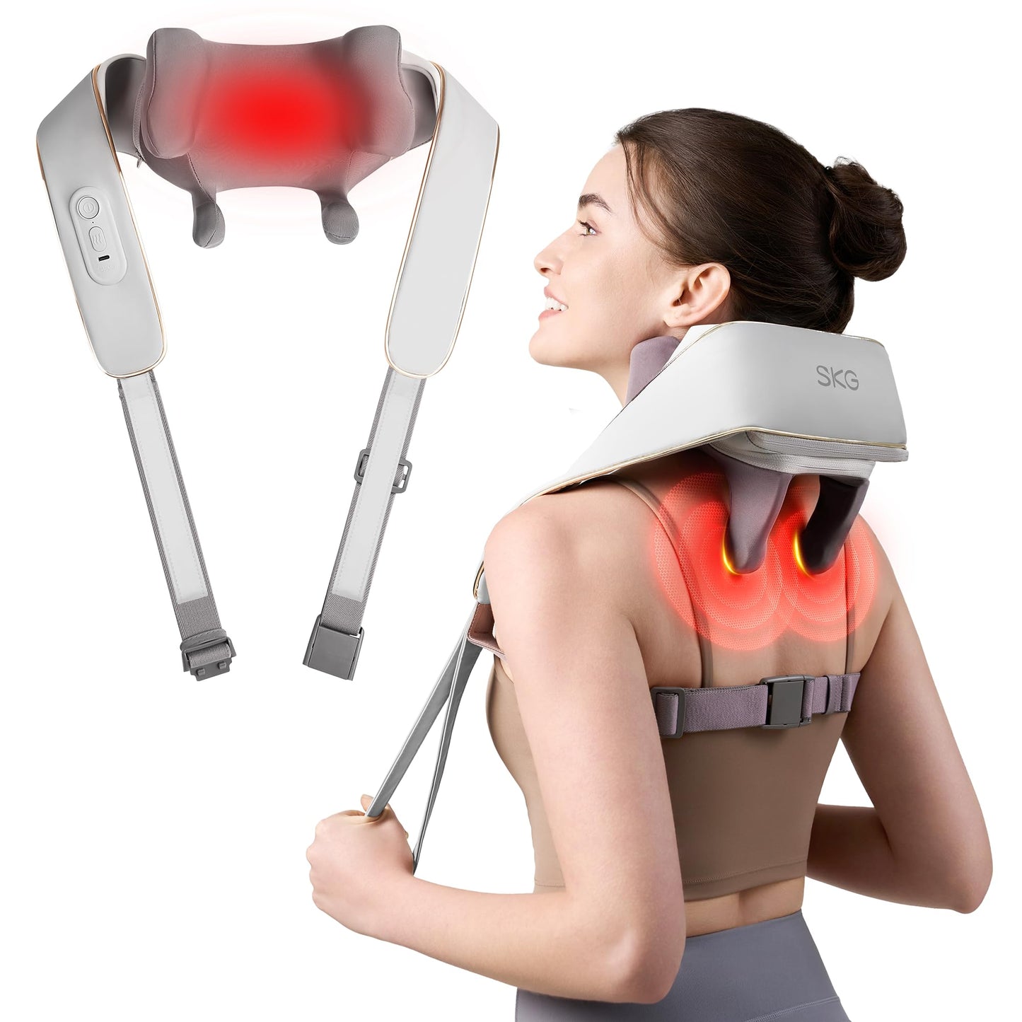 SKG H5mini Neck and Traps Massager with Heat for Deep Tissue Relief, Father's Day Dad Gifts, 6D Hand Kneading, Cordless Neck and Shoulder Massager, Hands-Free Wireless for Men and Women