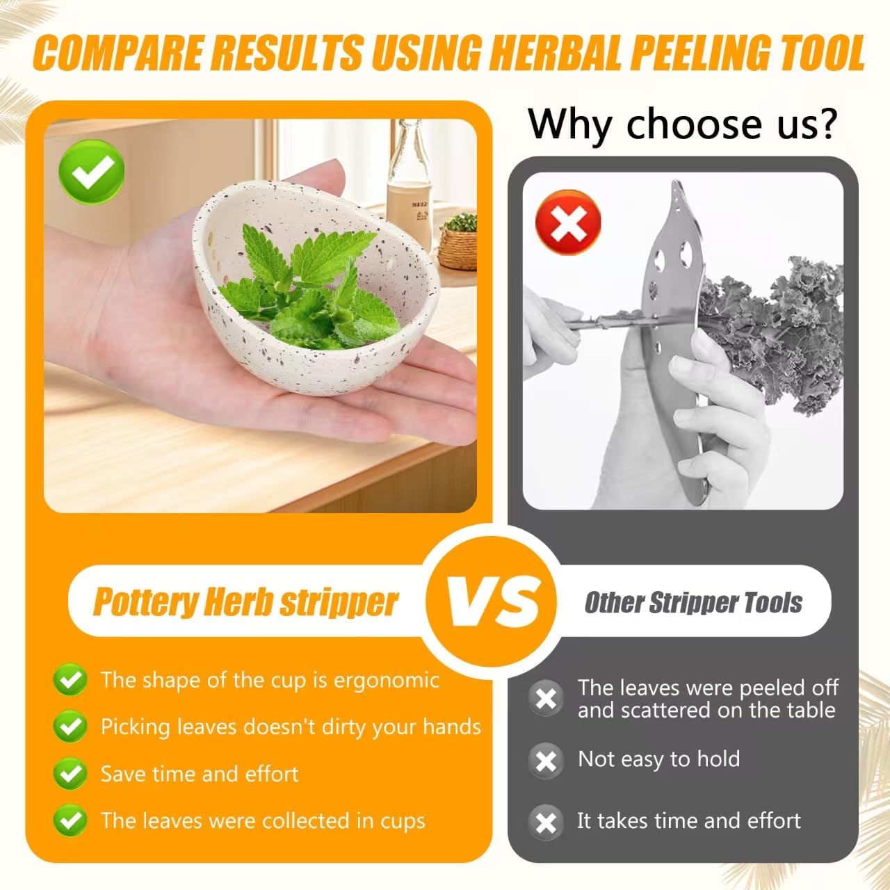 Rimigood Handmade Ceramic Herb Stripper Bowl - Kitchen Herbs Leaf Stripping Tool Pottery Herb Peeler for Kale, Thyme, Basil, Rosemary (White)