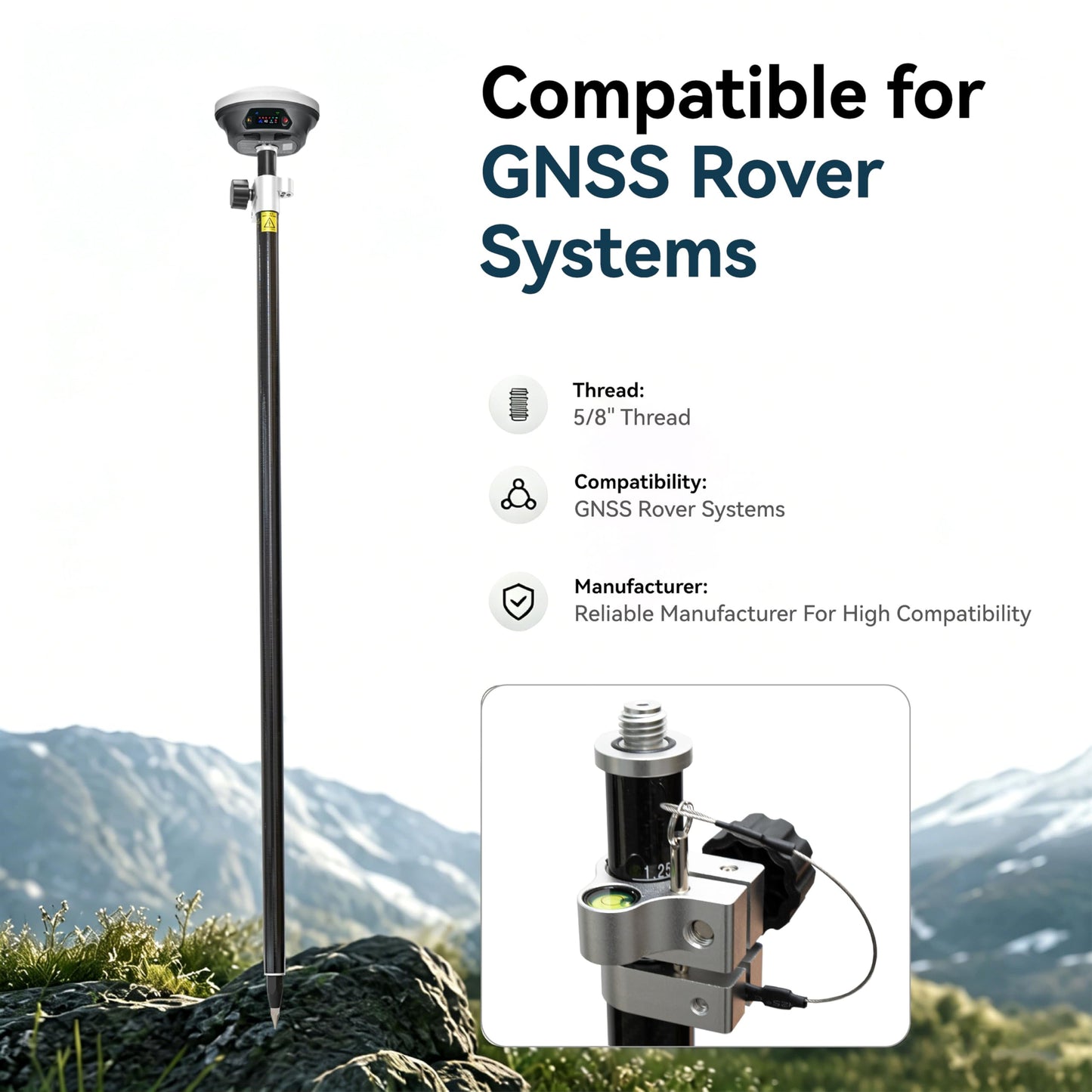 2.2 m / 7.22 ft Self-Locking Fiberglass GPS Survey Pole, GNSS Rover Rod Compatible with Trimble, 5/8″ Thread, 125–220 cm Adjustable, Twist-Lock, Lightweight Oxford Carry Bag for RTK Land Surveying