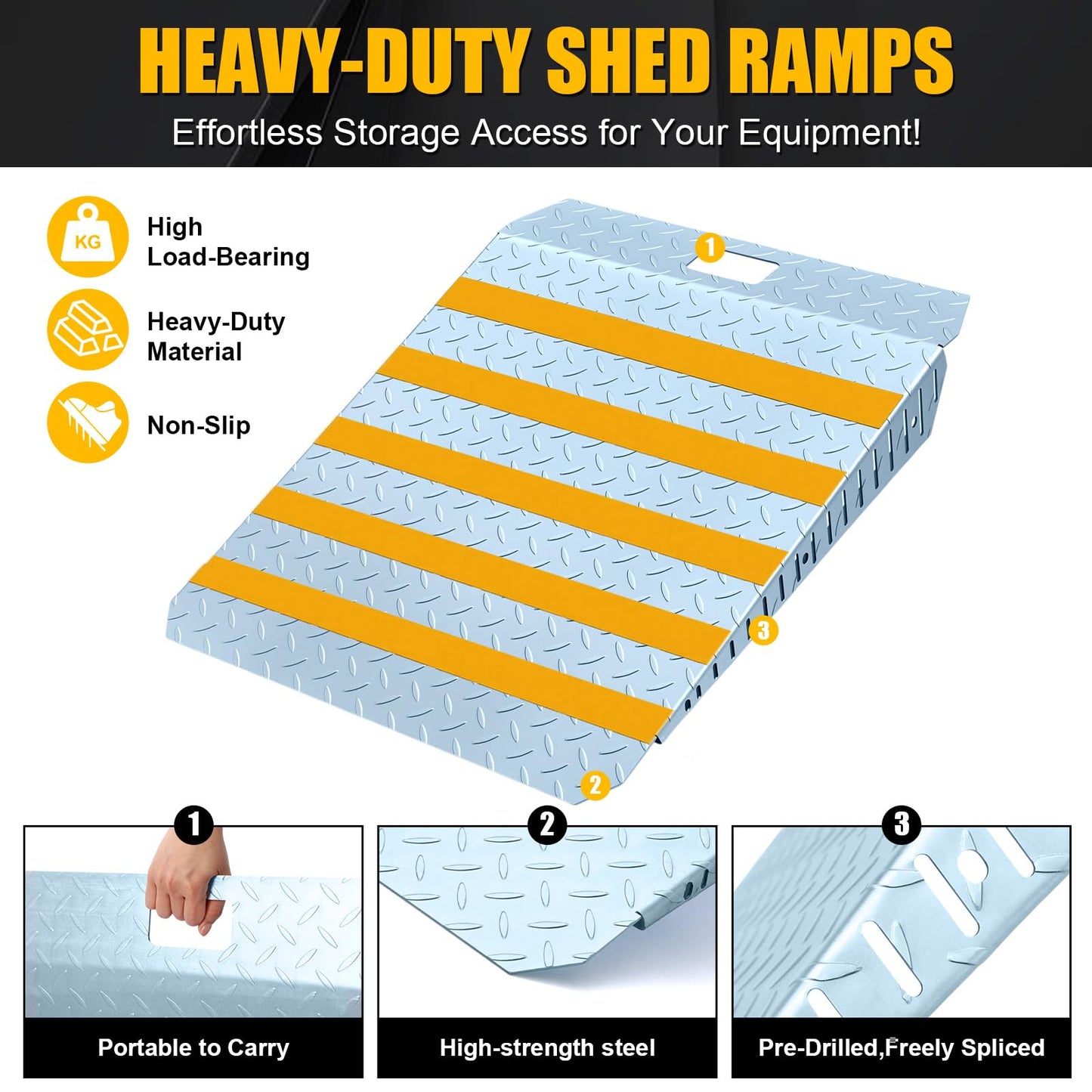 Otoolling 29" x 48" Heavy-Duty Shed Ramp for Riding Mower, Loading Ramps for Sheds Garage Threshold Doorway Lawn Mowers Tractor Snow Blower Wheelchairs Garden Cart, Anti-Slip Punch Plate