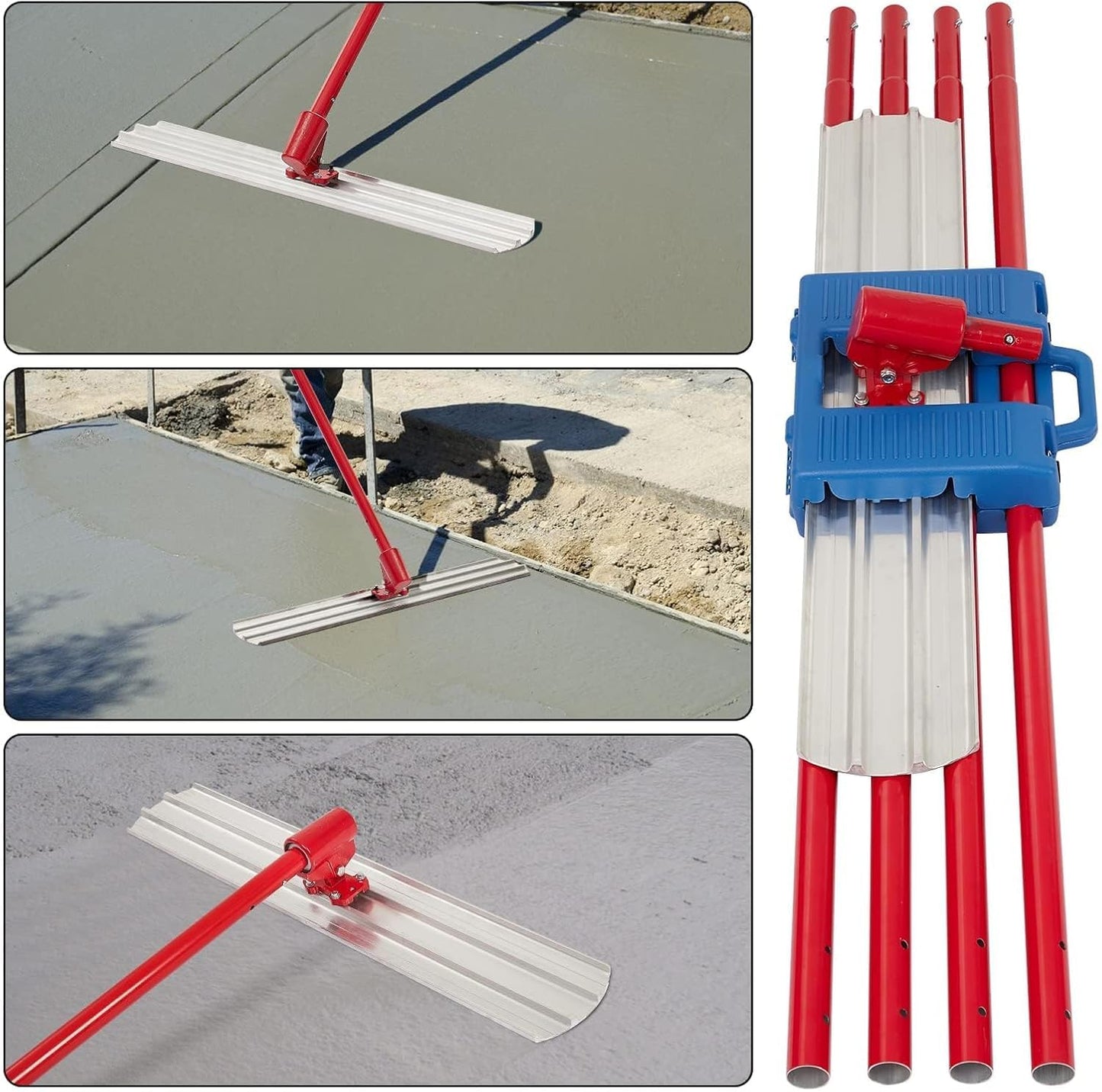 36"x8" Bull Float Kit, Aluminum Magnesium Alloy Concrete Float with Adjustable Bracket, 4 Handles & Carrying Case, Round End Finishing Tool Cement Tool
