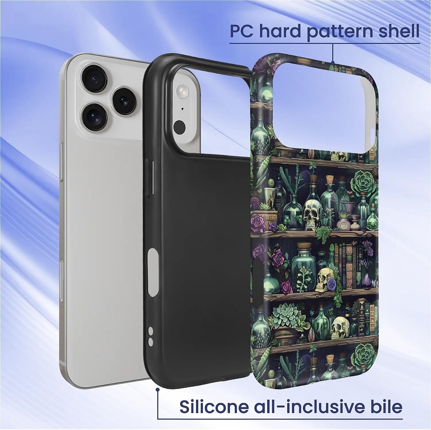 Akinmi 17 17 Case for iPhone Pro,Skeleton Bookshelf Flowers Exquisitely Pattern Double Protective Phone Cover Cases