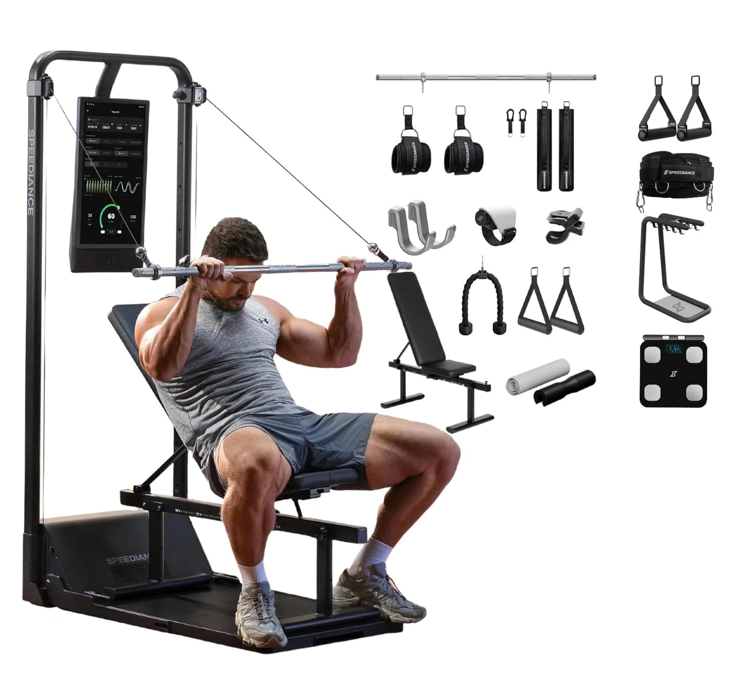 Speediance Gym Monster 2 Works Plus & PowerGrip & Weight Lifting Belt & Gym Accessories Organizer & Smart Body Fat Scale Bundle