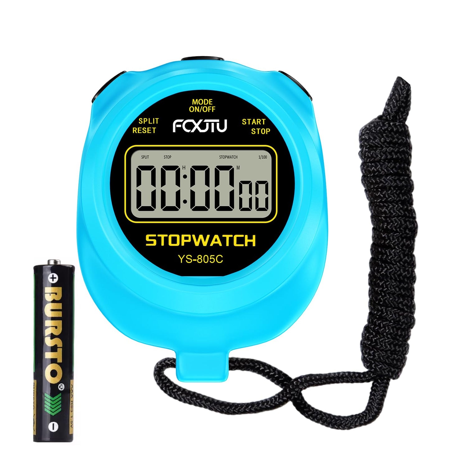 FCXJTU Simple Stopwatch Timer, Single Lap Stopwatch Countdown Timer, No Hourly Beep, On/Off, AAA Battery(Included), Large Display, Easy to Use, Ideal for Kids Sports Coaches Blue