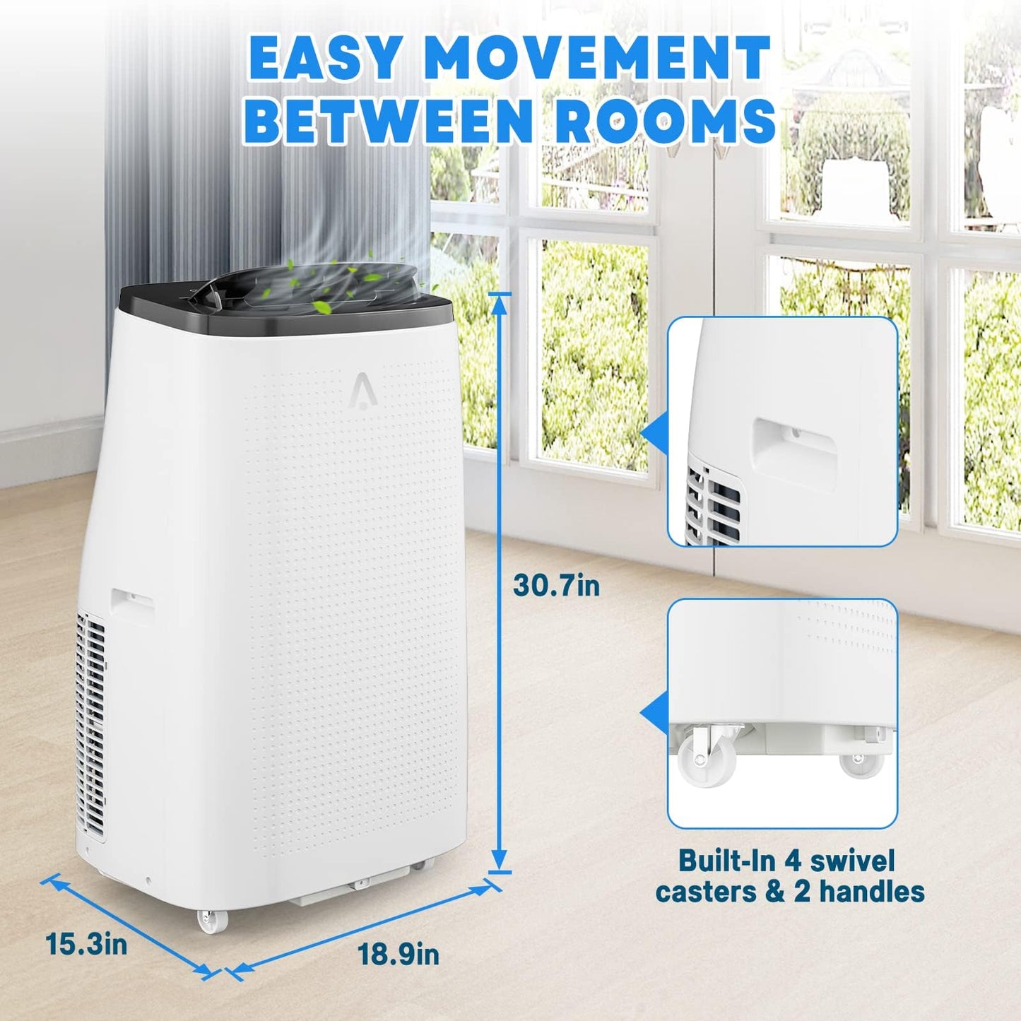 Garvee 14000 BTU Portable Air Conditioner for Rooms up to 750 Sq. Ft, 3-in-1 AC Unit with Cooling, Dehumidifier & Fan, 3 Fan Speeds, Auto Swing, 24H Timer, Energy-Saving, Remote & Window Kit, Gray