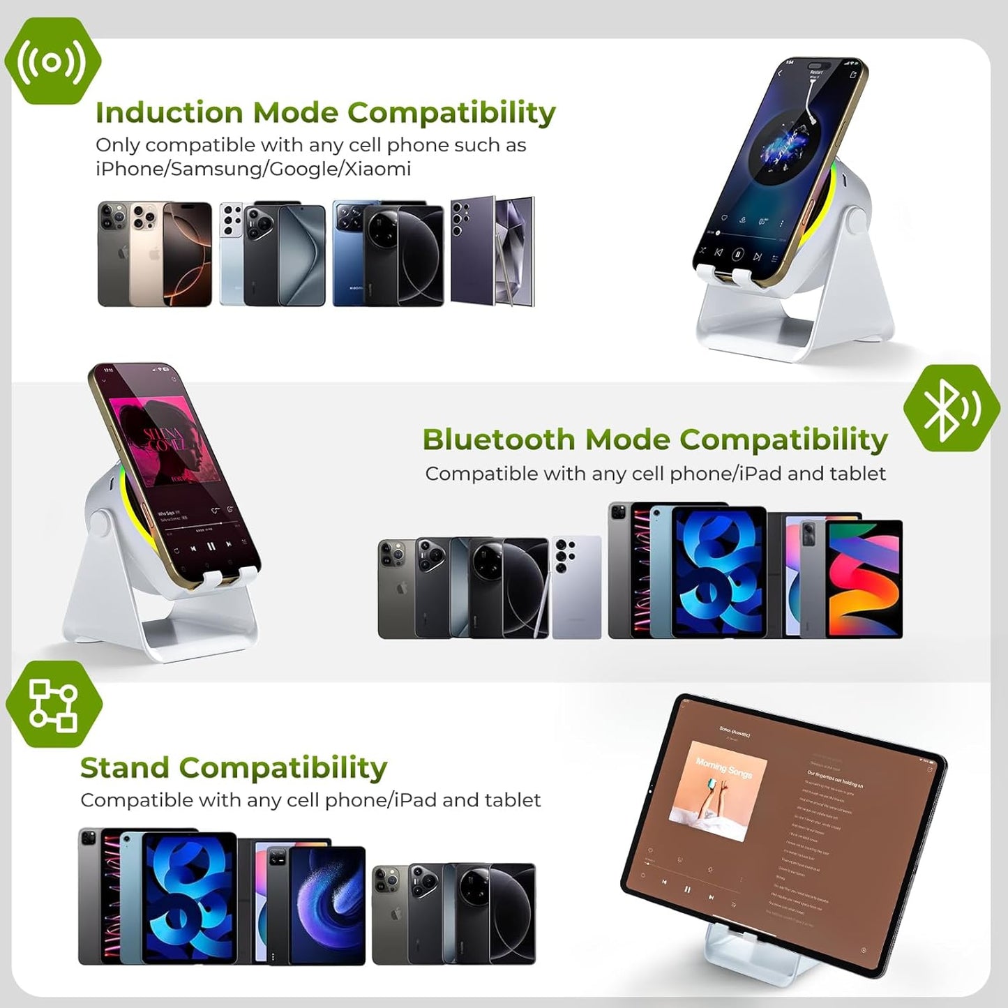Dohelly 4 1 Light,360 Wireless Induction Audio Bluetooth Speaker, in Phone Stand Speakers Amplifier with Colorful