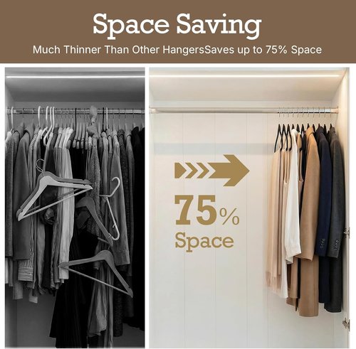 HOUSE DAY Premium Velvet Hangers - Non-Slip Flocked Clothes Hangers for Space Saving | 20 Pack, Black