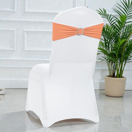MDS Spandex Chair Sashes - Premium Stretch Bow Covers with Buckle Slider | Universal Fit for Weddings & Events - Peach (Pack of 50)