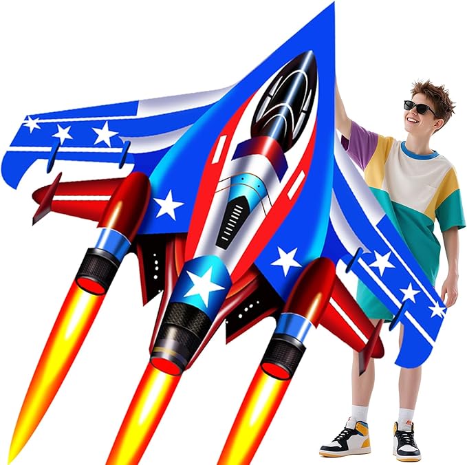 Fighter Jet Kites for Kids & Adults - Durable Airplane Kites for Boys Ages 8-12 & 4-8 with Kite String Reel, Easy Fly Large Outdoor Kite for Beach & Park Activities