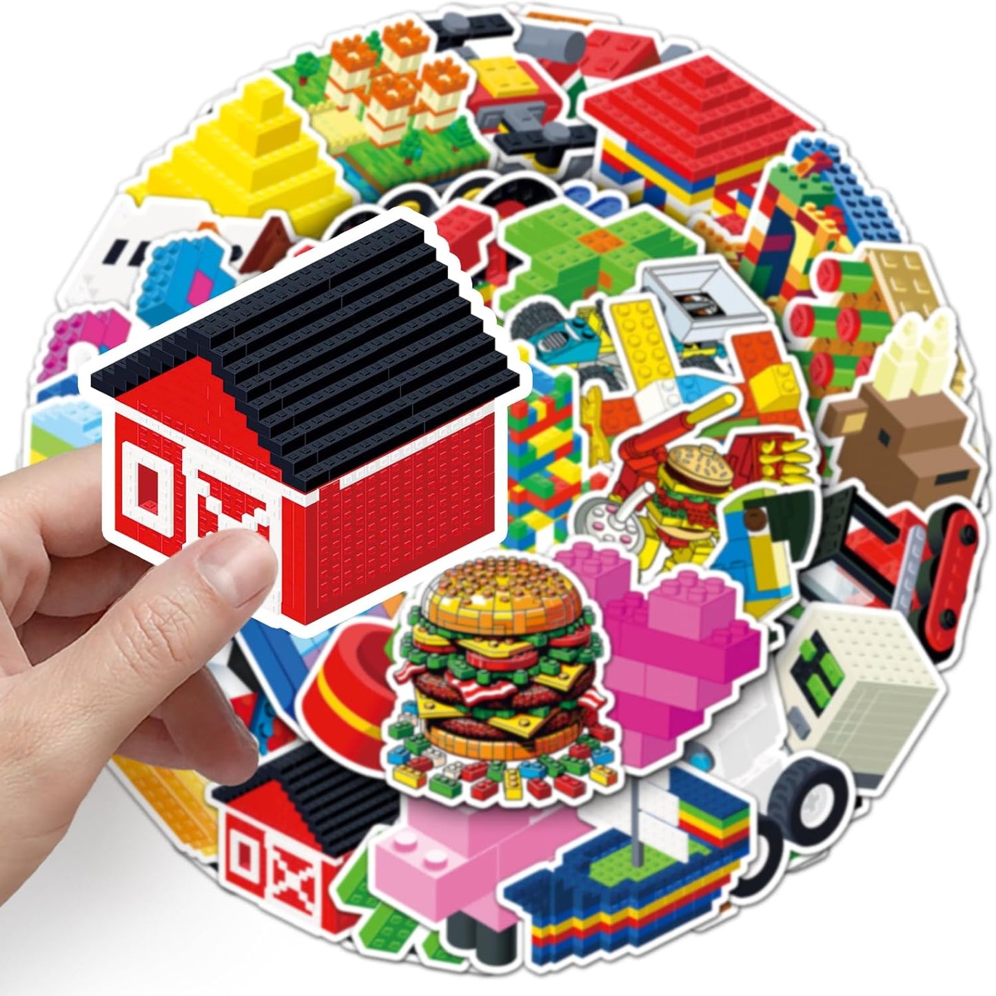 Dslalaly 51 PCS Reusable Cartoon Building Block Stickers - Waterproof Decals for Water Bottles, Laptops & Scrapbooking